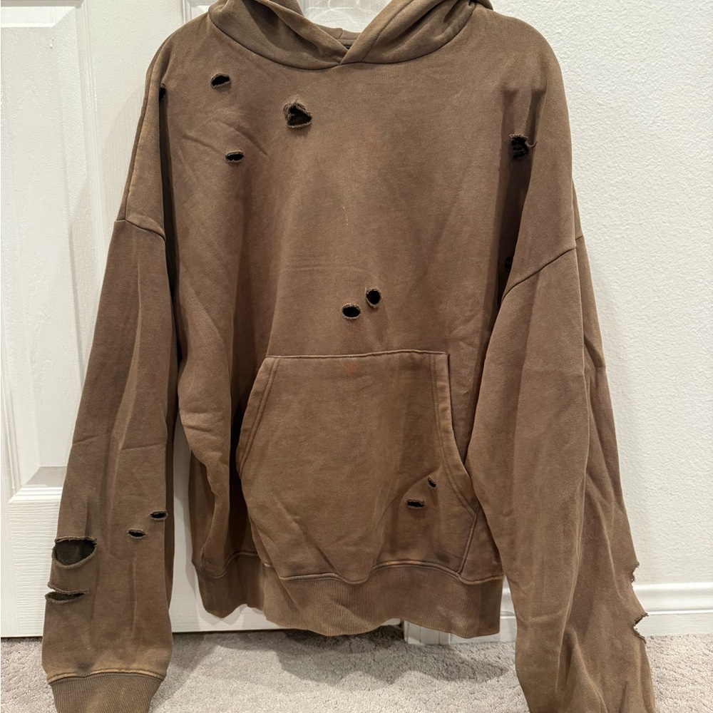 Fashion Nova Brown Distressed Oversized Hoodie